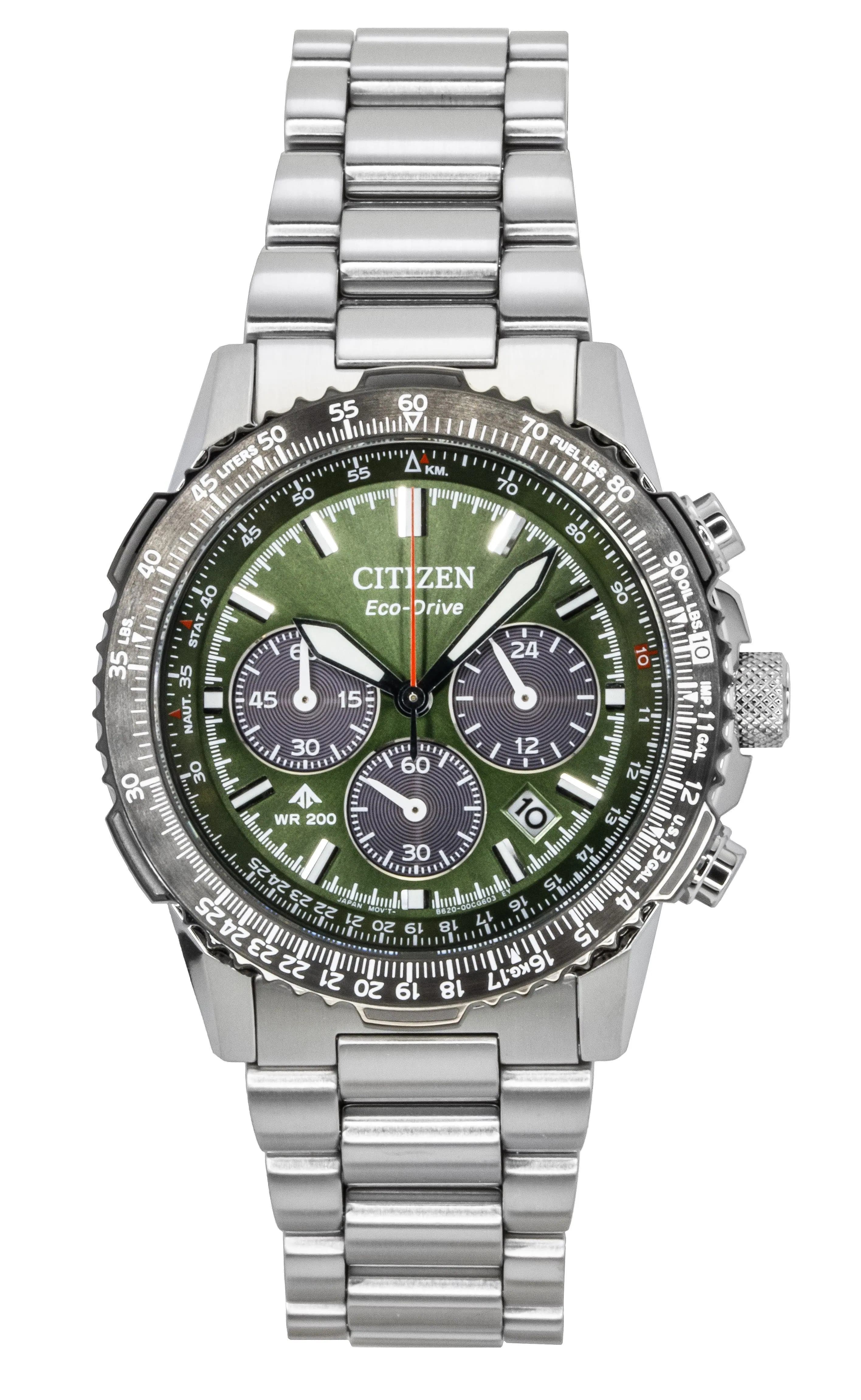 Citizen - Promaster Sky Chronograph Stainless Steel Dial Eco-Drive Diver's CA4664-60W 200M Men's Watch - Green