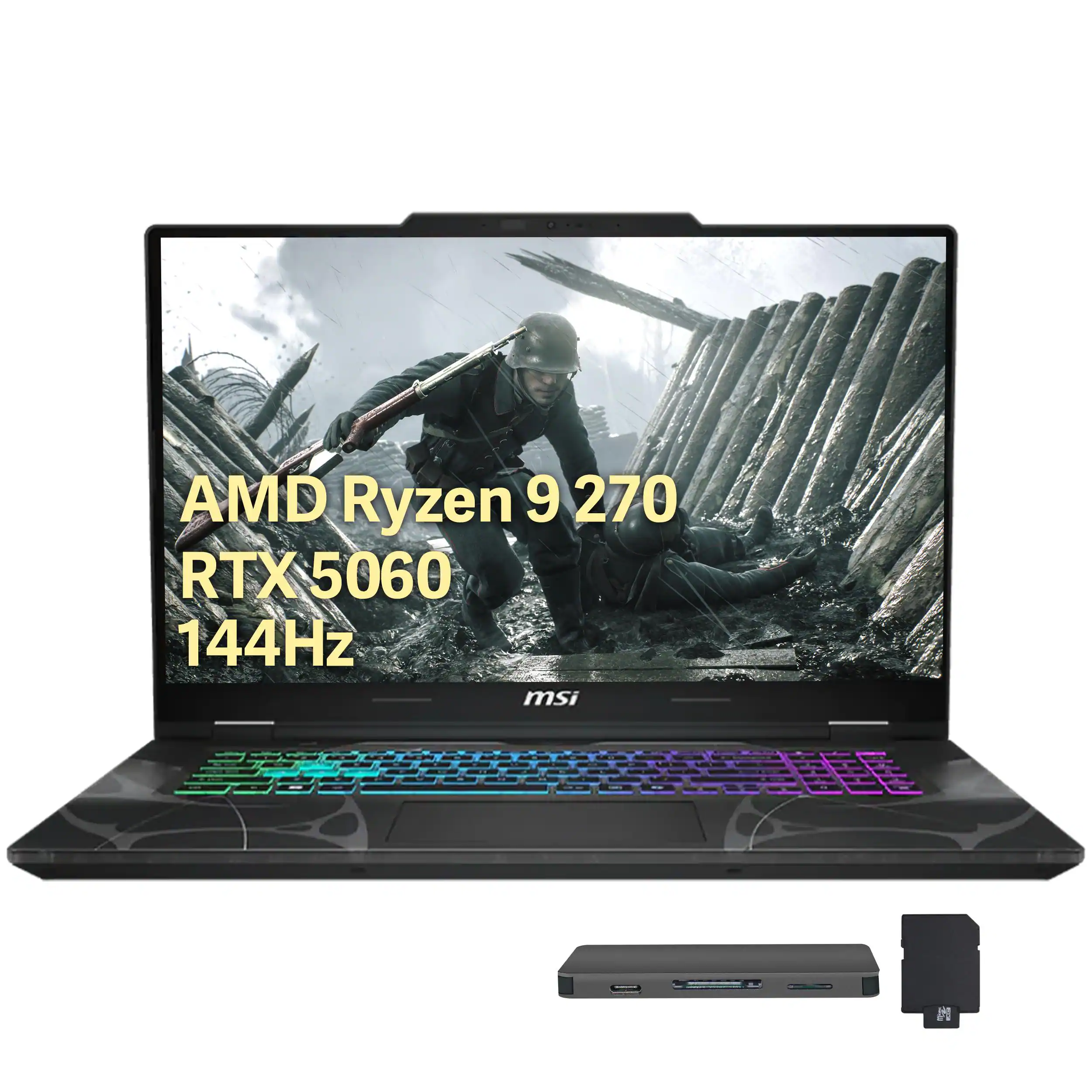MSI - Upgraded - Cyborg A15 15.6" 144Hz Gaming Laptop,AMD Ryzen 9 270,16GB RAM,1TB SSD+1TB Dock Set,GeForce RTX 5060,Win 11 Pro - Black