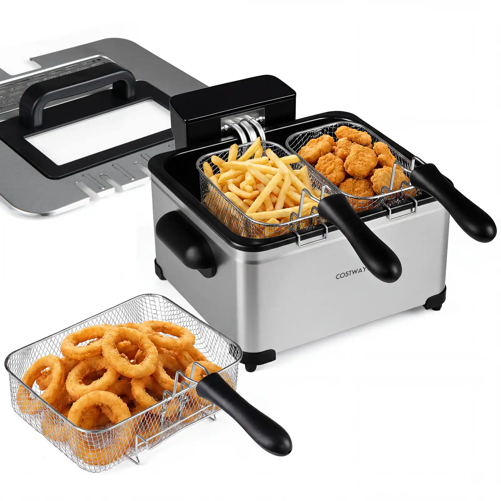 Costway - 5.3-Qt Electric Deep Fryer with 3 Baskets, 1700W LED Touch Screen, 6 Presets, Timer - Silver