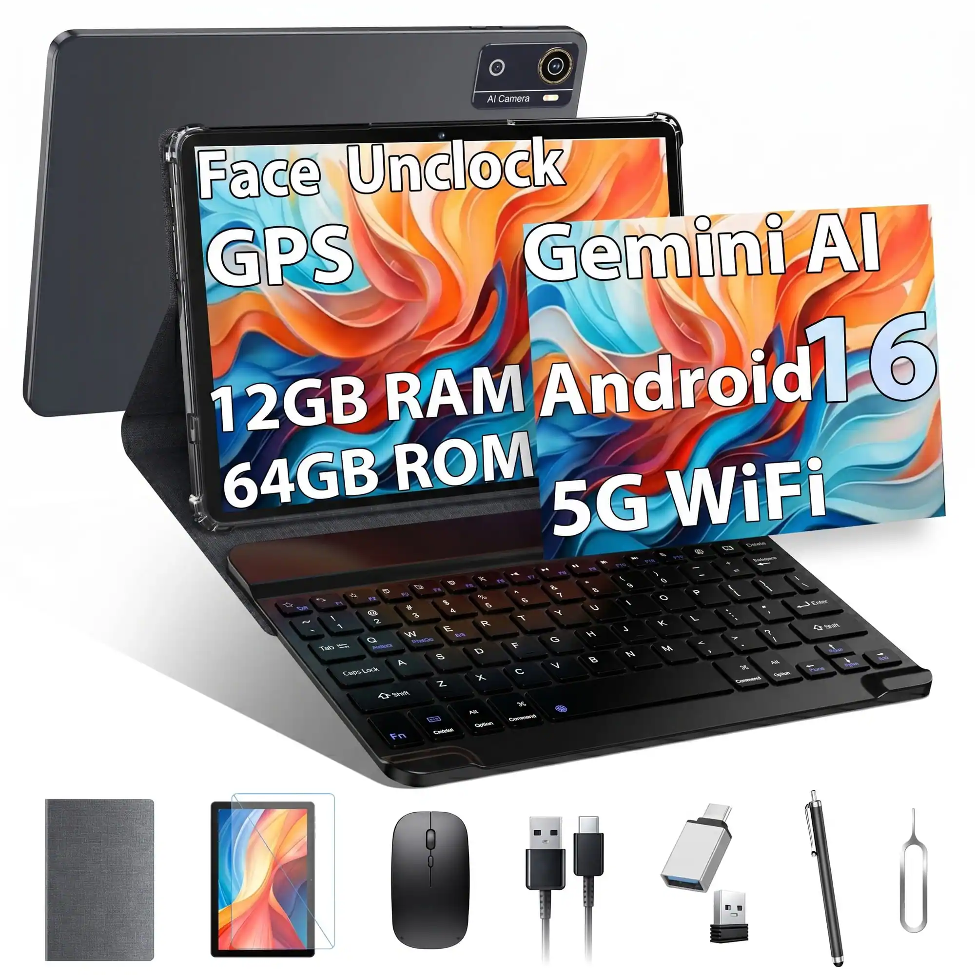 MOONSTARS - 10 inch Android 16 Tablet,12GB RAM 64GB ROM (TF 1TB),MTK6769 Octa-Core,5G WiFi Tablets,BT5.0, GPS, Google Certified - Gray