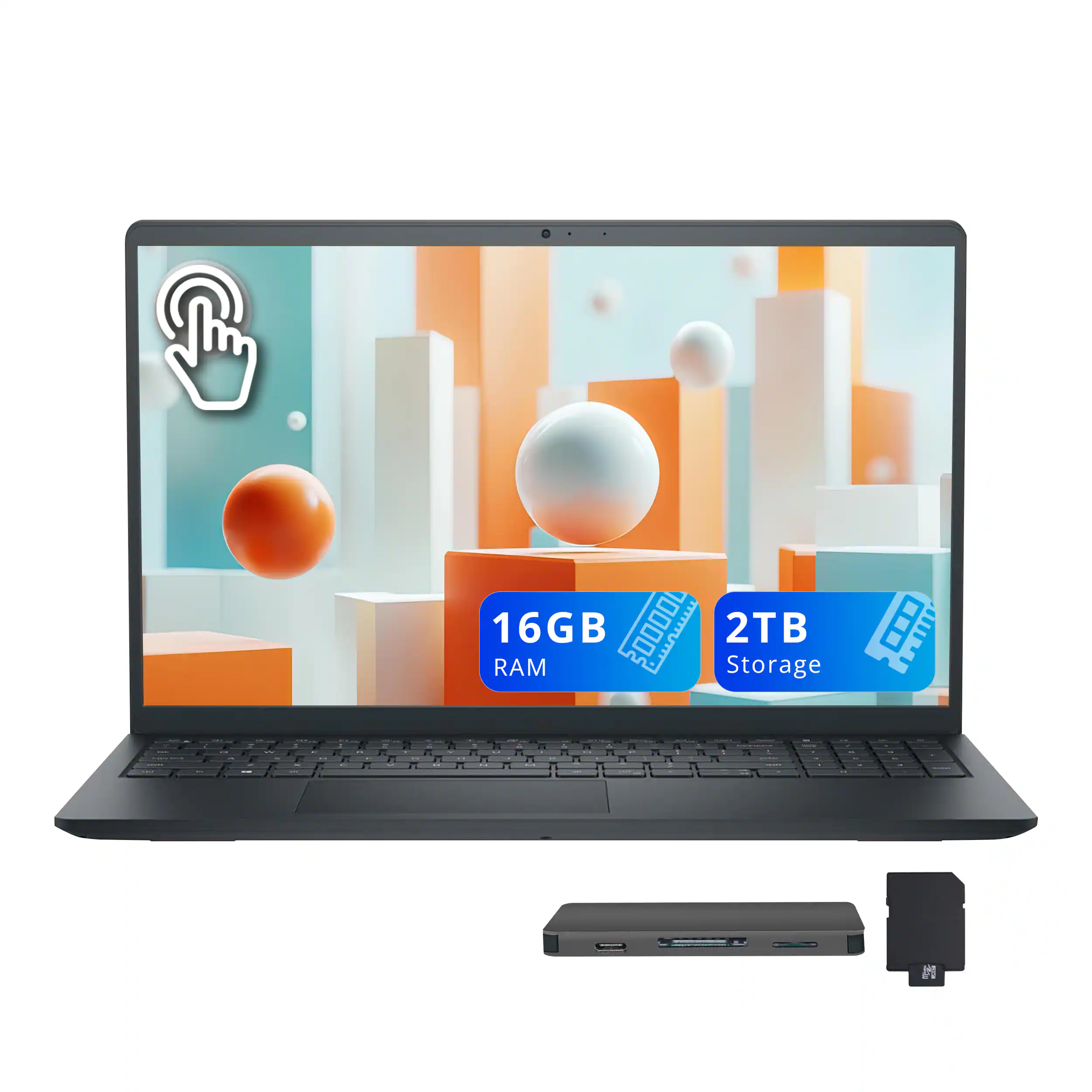 Dell - Upgraded - 15.6" 2K Touchscreen Laptop,Intel i5 1334U,Intel UHD Graphics,16GB RAM,1TB SSD+1TB Docking Set,Win 11 - Black