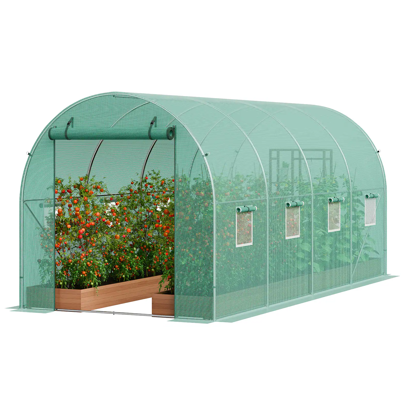 VEVOR - Walk-in Tunnel Greenhouse, 14.6x6.4x6.3 ft Hoop House Greenhouse Tunnel, Plant Hot House with Galvanized Steel Frame - Green
