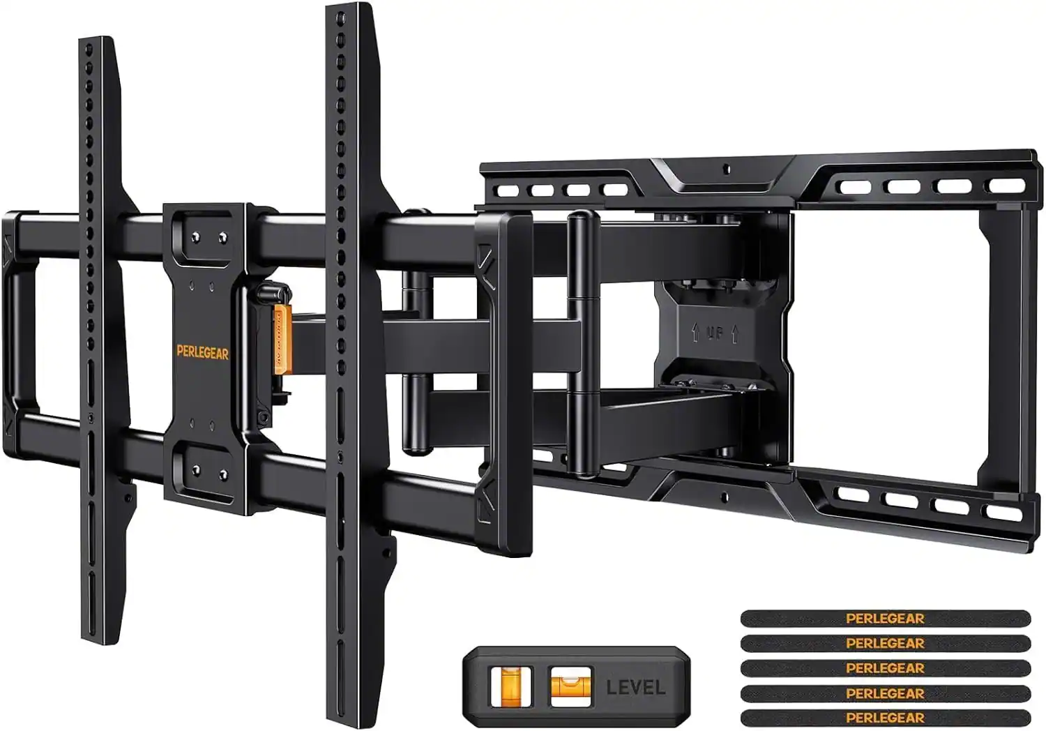 Perlegear - Full Motion UL-Listed TV Wall Mount | 42–90 Inch TVs, 150 lbs Load Capacity, Tool-Free Adjustment, Pre-Assembled Design - Black