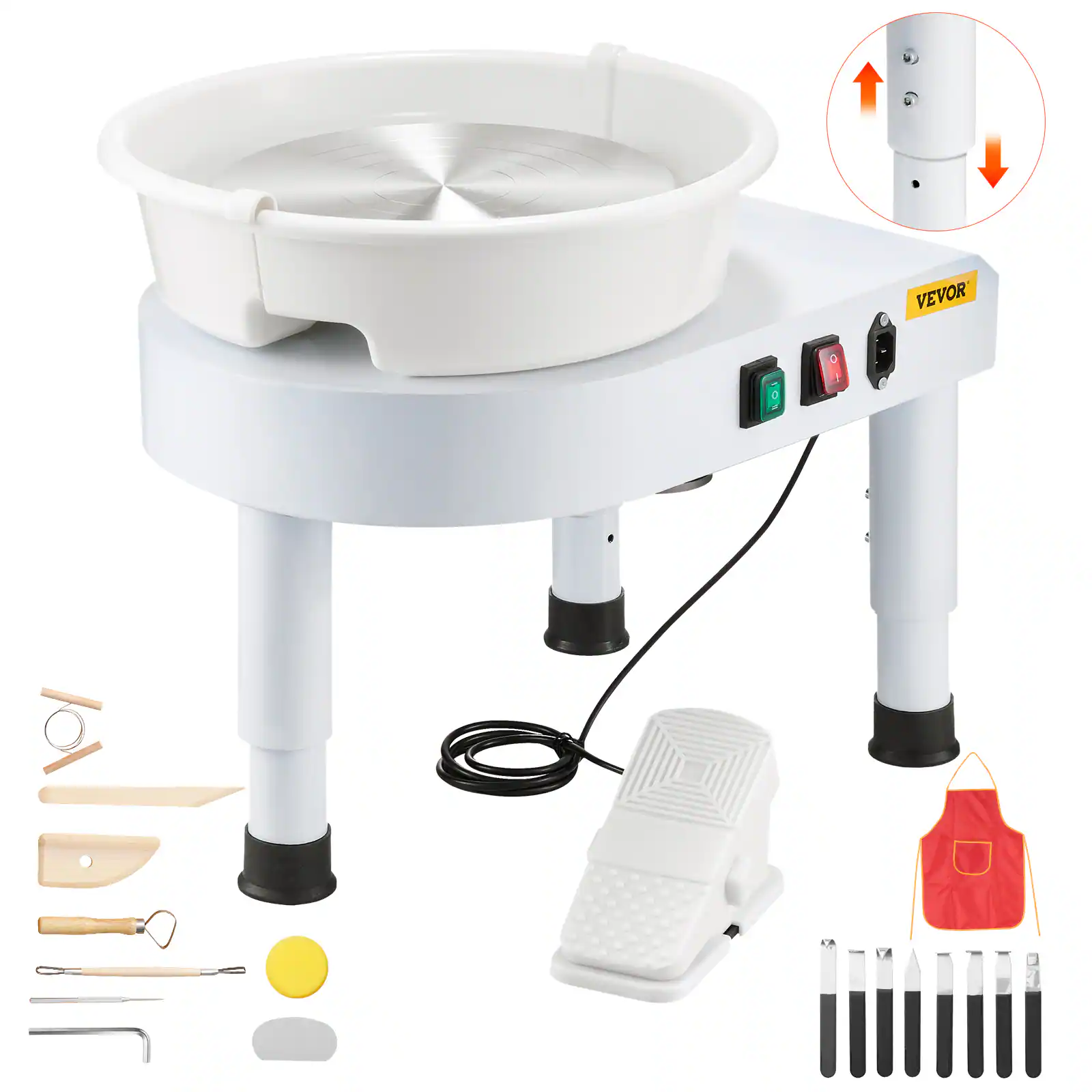 VEVOR - Pottery Wheel,11 in Ceramic Wheel Forming Machine, 60-300 RPM Adjustable Speed with Foot Pedal Control, Detachable Basin - White