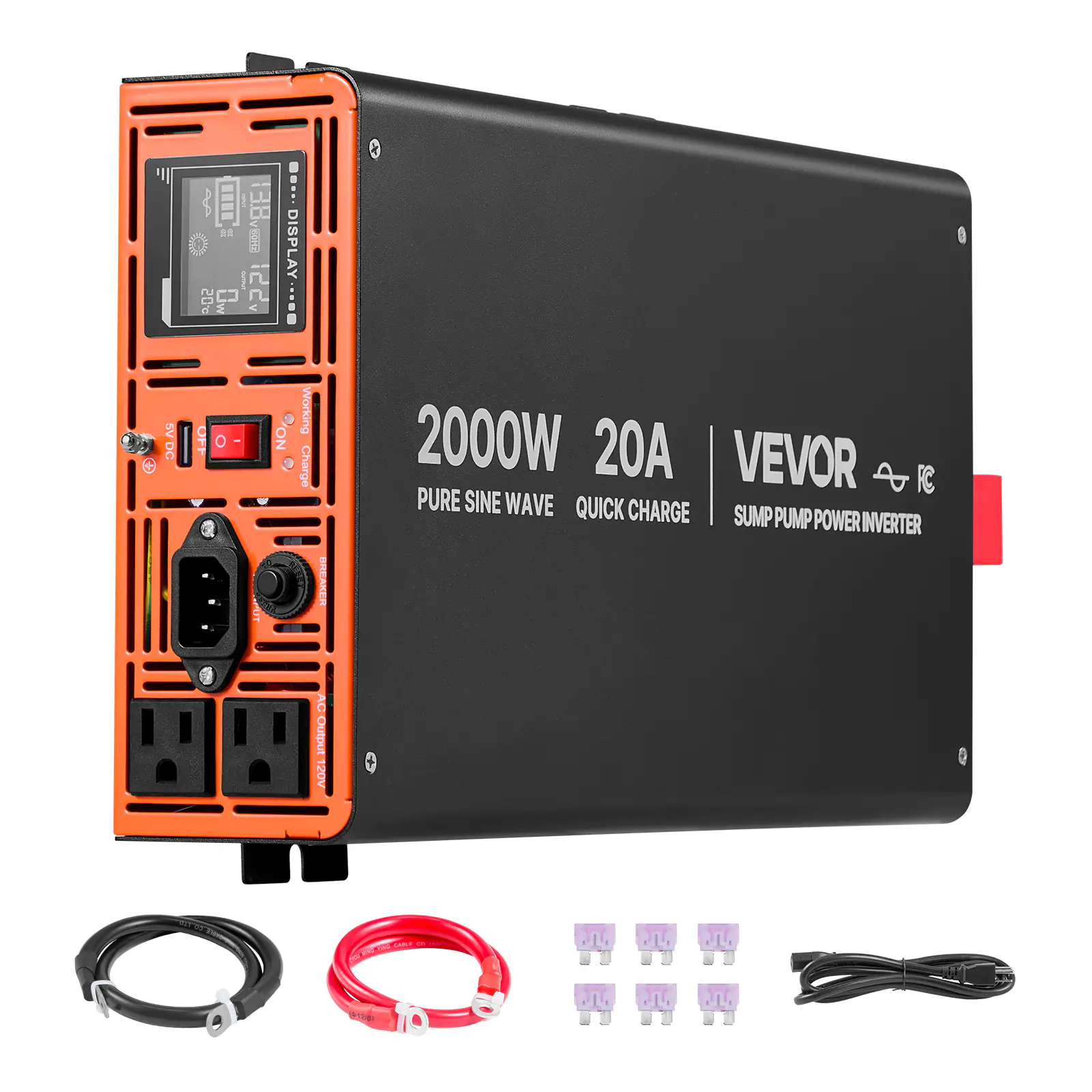 VEVOR - 2000W Sump Pump Battery Backup System, LCD Display, Auto Switches to Battery Inverter Power for Sump Pump,Pure Sine Wave - Black