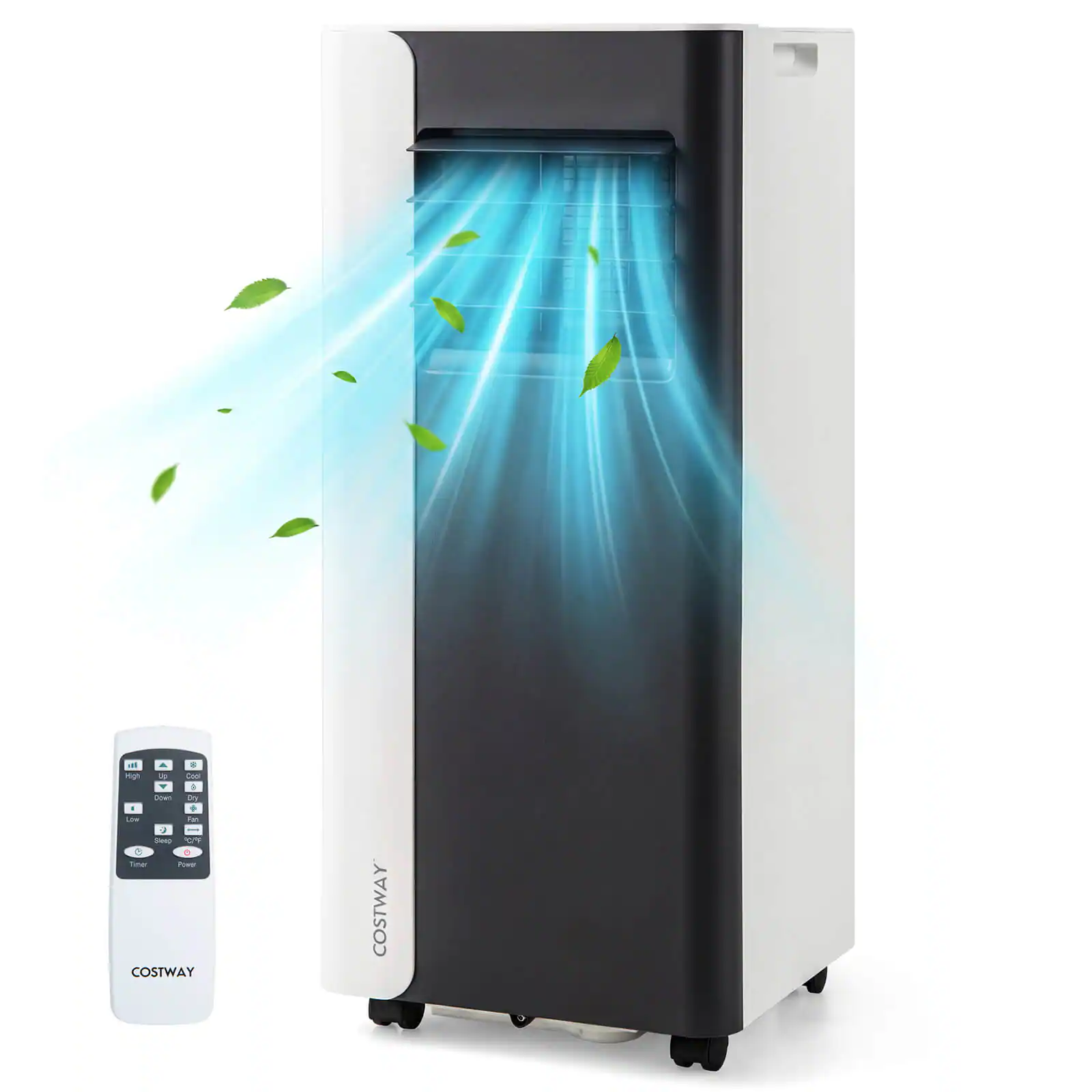 Costway - 10000 BTU 3 in 1 Portable Air Conditioner with Fan & Dehumidifier Mode Sleep Mode LED Display - White,Black