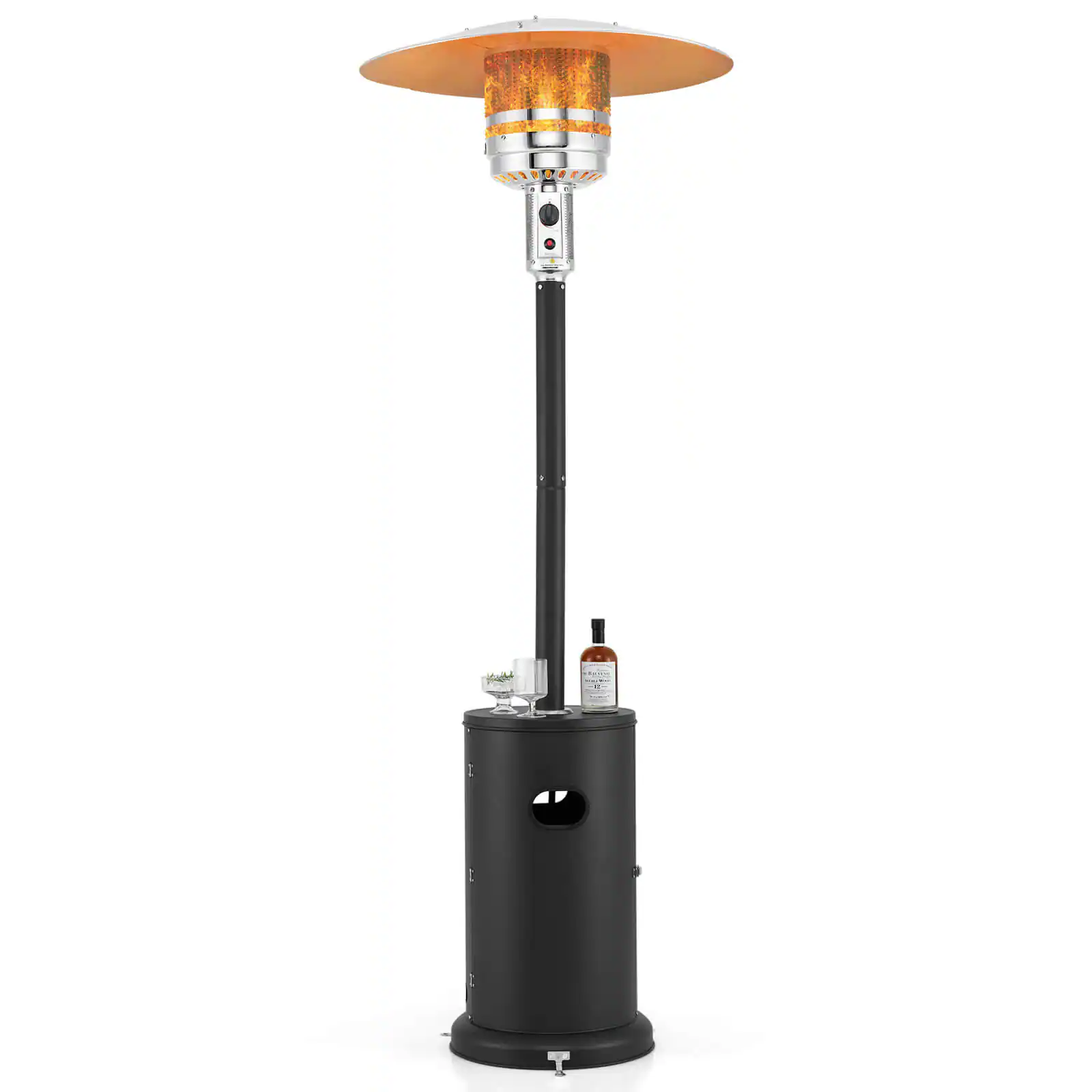 Costway - 48000 BTU Patio Heater with Wheels Round Table Design & Stainless Steel Burner - Black