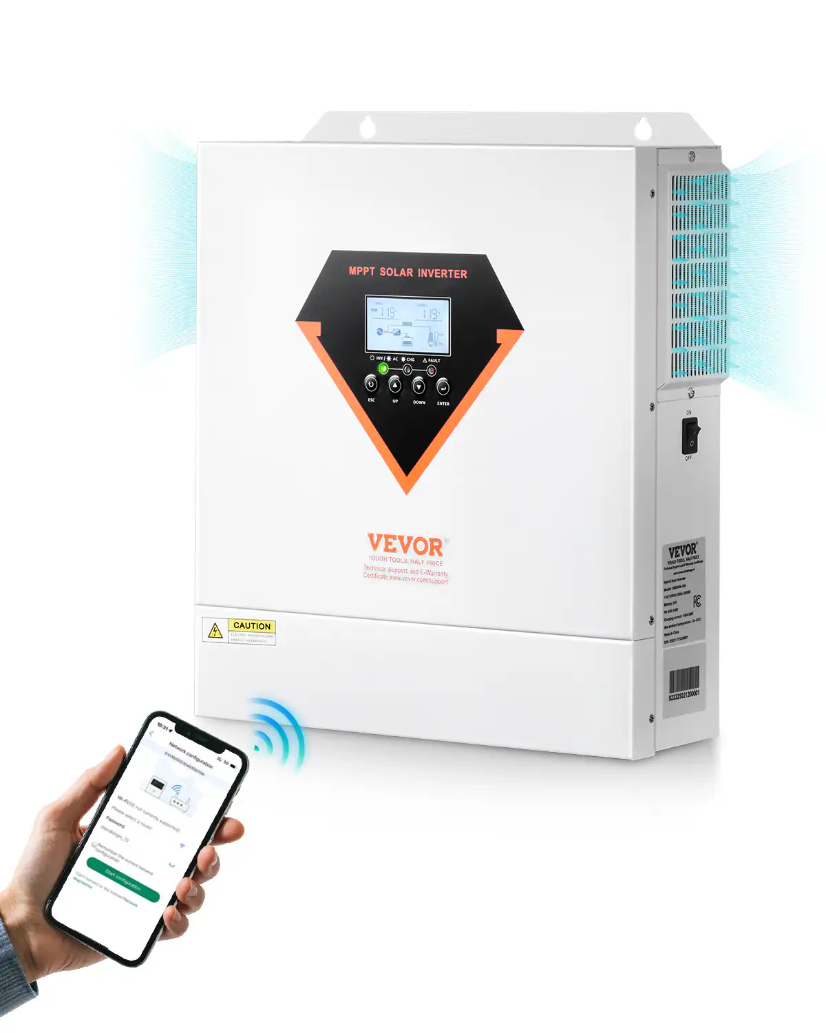 VEVOR - Hybrid Solar Inverter, 3000W, All in One Pure Sine Wave Power Inverter Charger, 24V DC to 110/120V AC - White