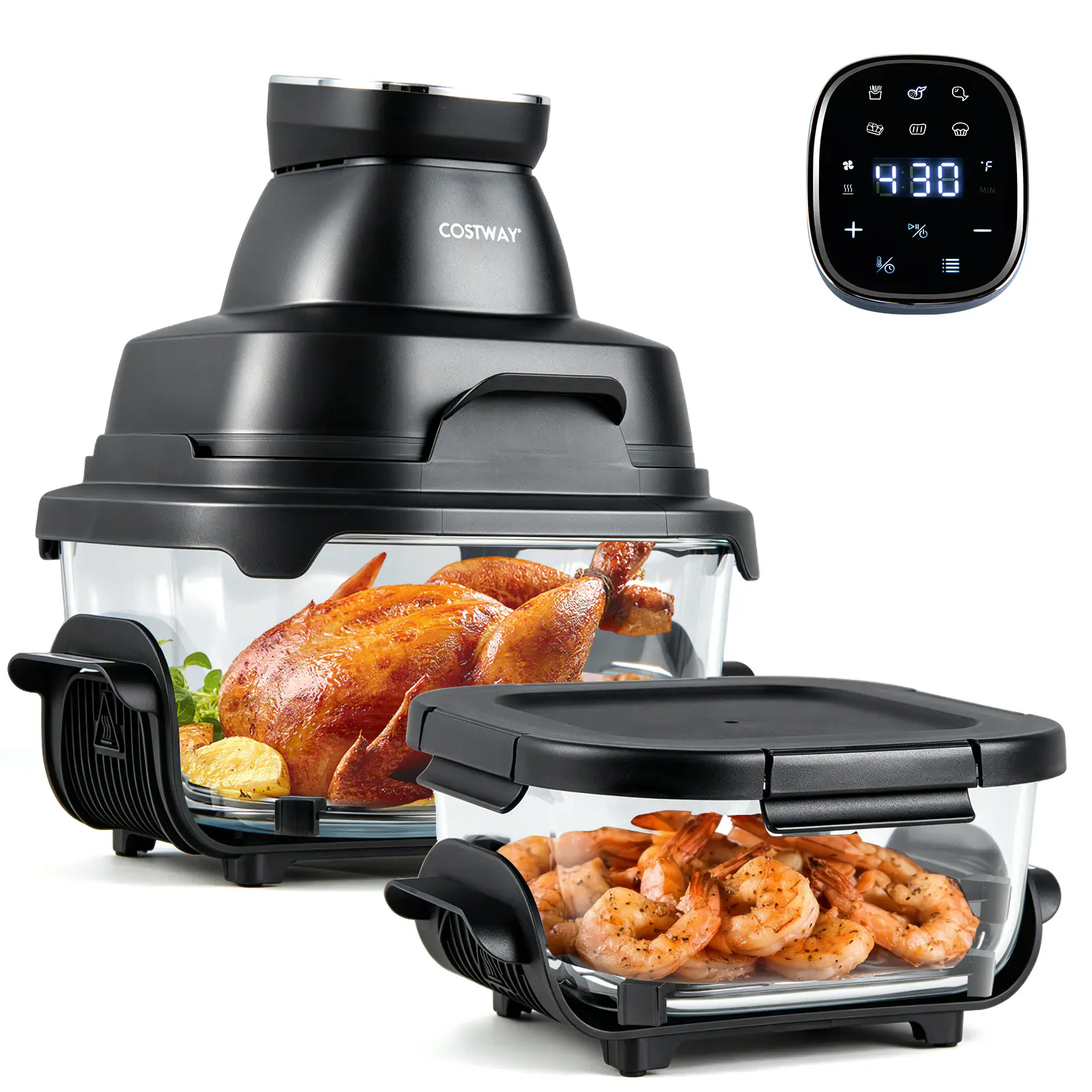 Costway - 6-in-1 Portable Glass Air Fryer, 4.4QT & 1.8QT Dual Glass Containers with Lids - Black