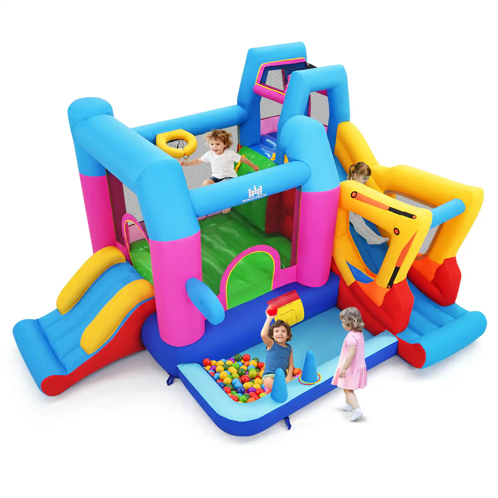 Costway - Inflatable Bounce House with Slides Jumping Area Ball Pit Climbing Wall Ring-toss - Multi-color