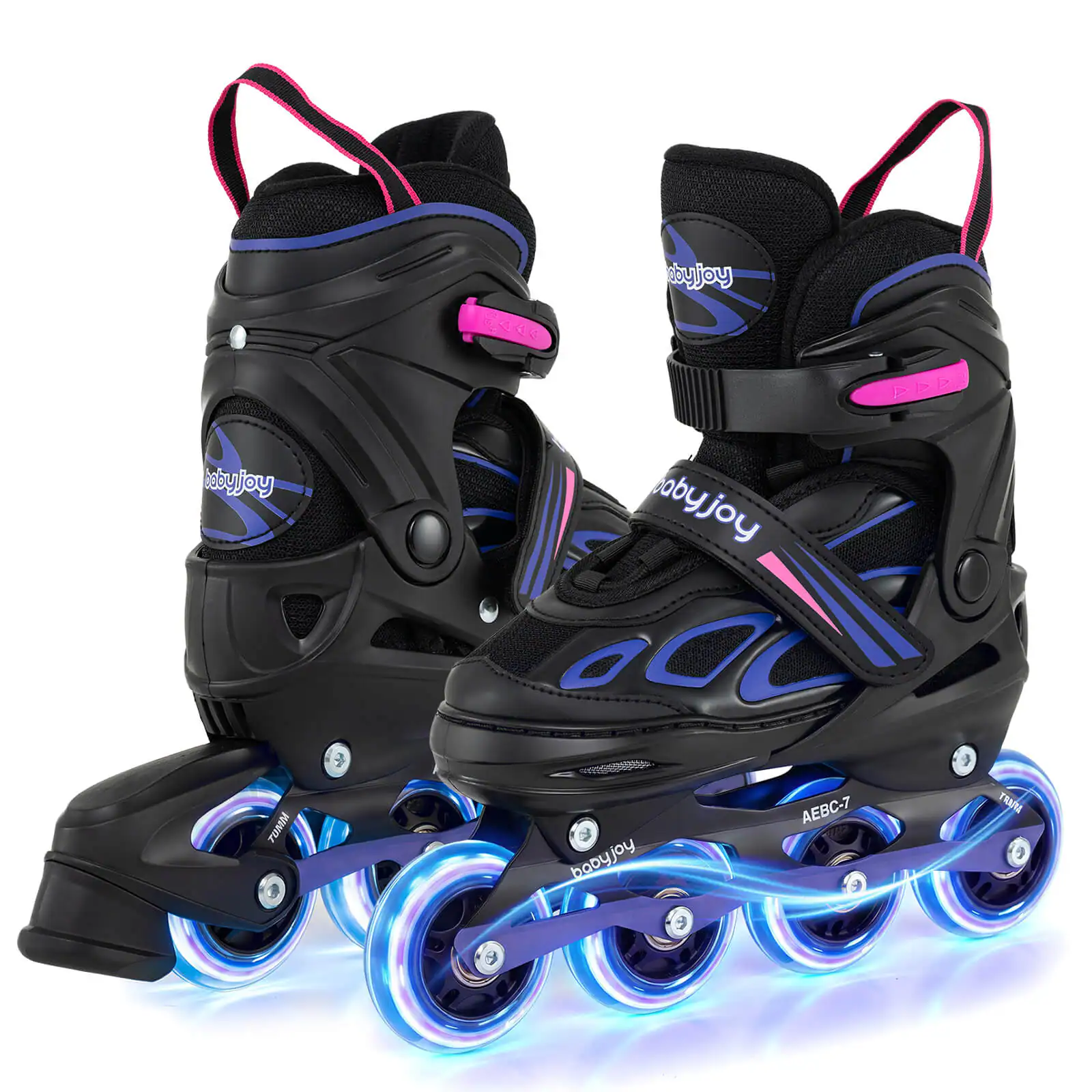 Costway - Adjustable Kids' Inline Skates Ages 7-9 4 Sizes Adjustable Blade Roller with Light-up Wheels - Purple & Black