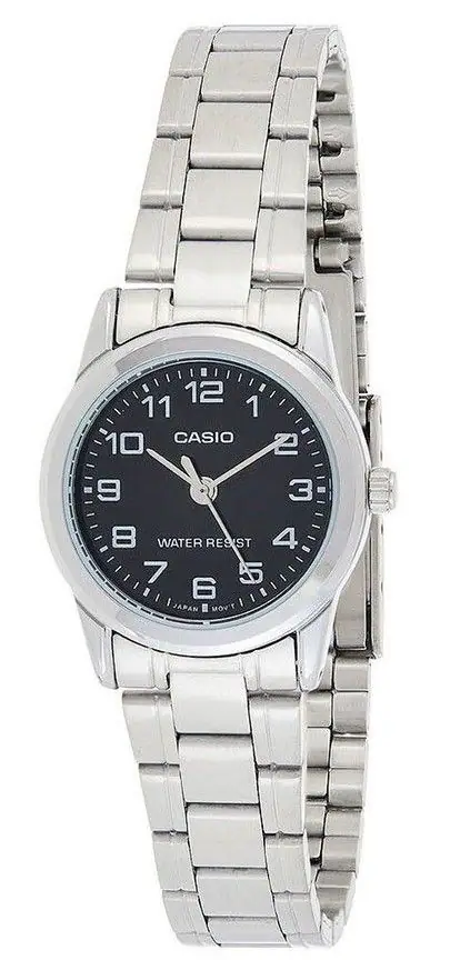 Casio - Quartz LTP-V001D-1B Ladies Watch Stainless Steel Black Dial 30M - Silver/Black