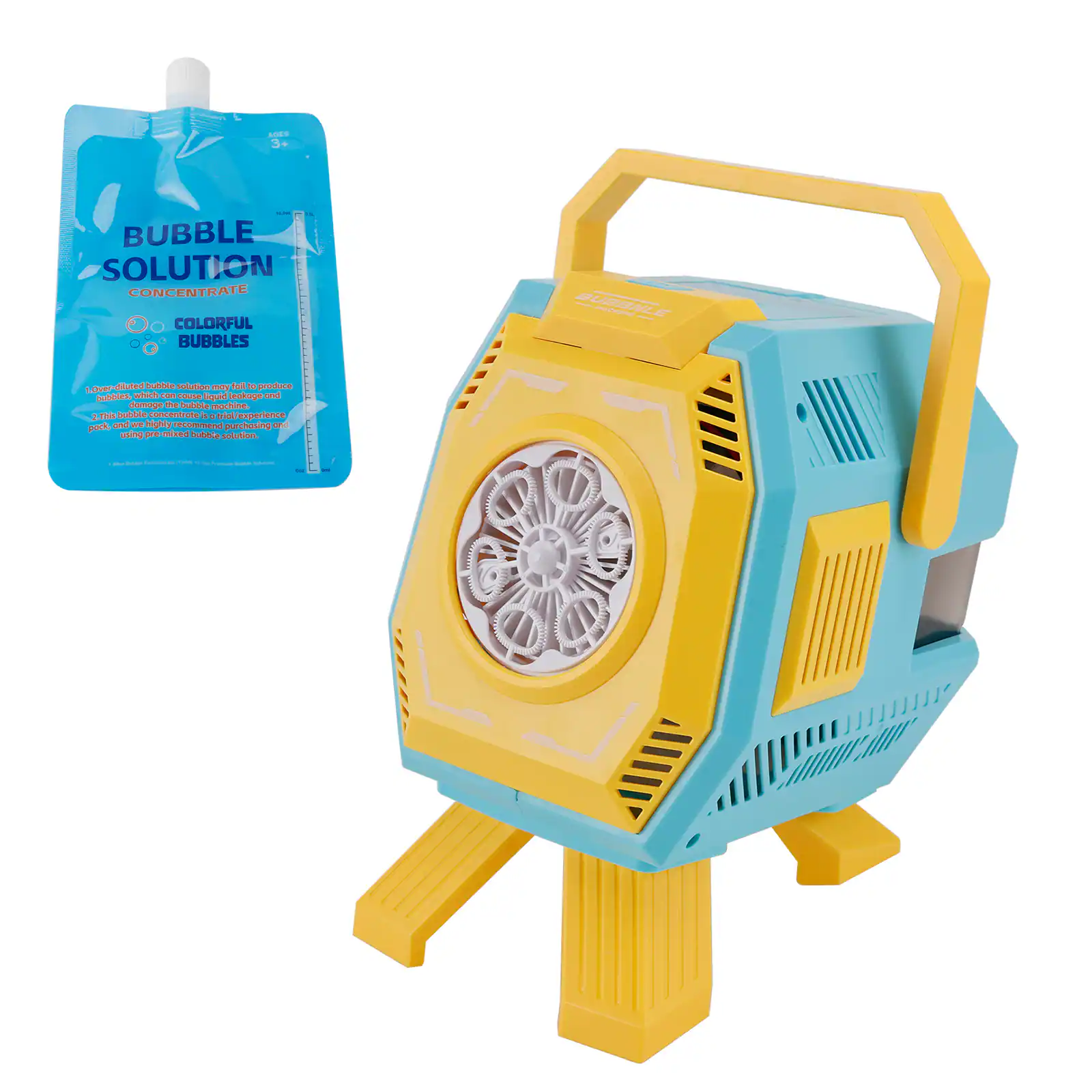 Topteng - Handheld Bubble Machine with Light – 20,000 Bubbles/min, 320ml Tank, 6 Big Holes, Battery Operated, Fit for Kids Party - Blue