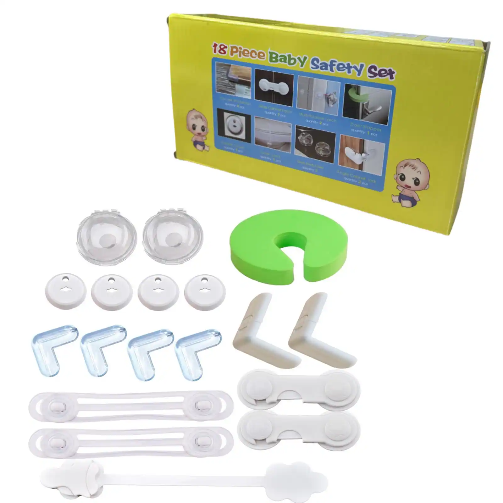 bonoch - 18PCS Baby Safety Locks Cabinet Locks for Babies Socket Cover Drawer Lock Corner Guard - Yellow