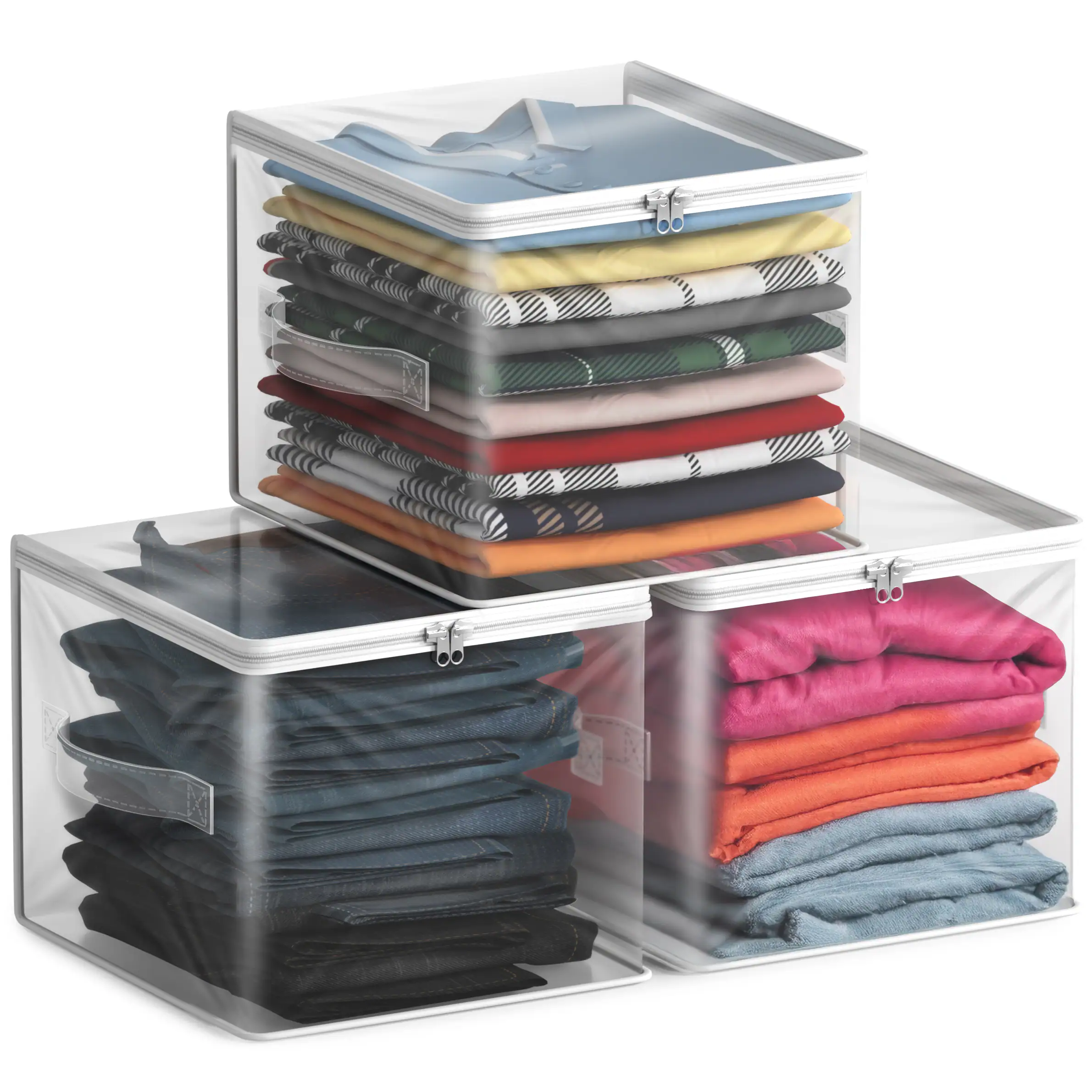 Sorbus - 3 Pack Storage Cube with Zipper & Carry Handles – for Clothes, Blankets, Bedding, Closets, Bedrooms & More - Clear