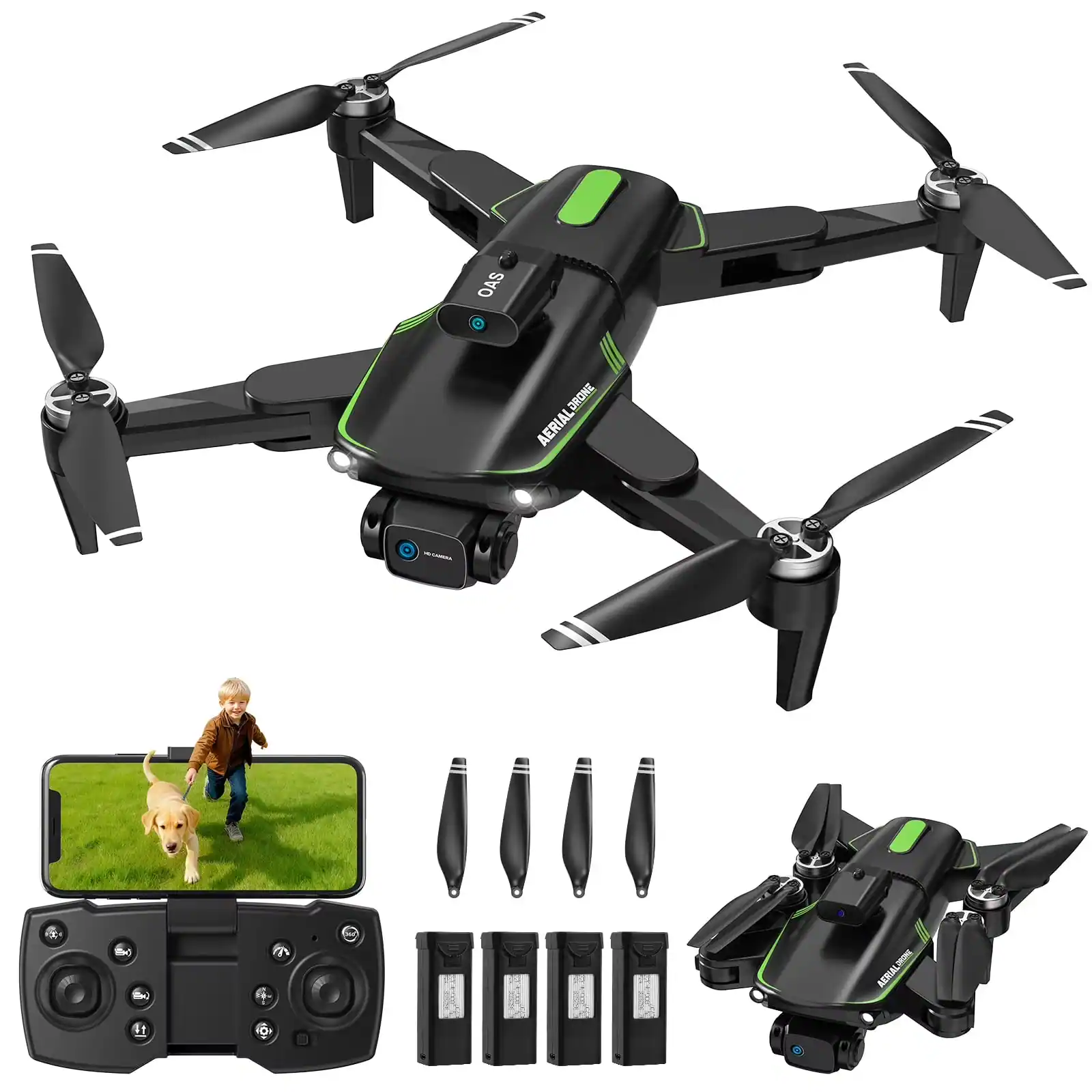 VILINICE - Drone with Camera Dual Camera Adjustable Lens Brushless Motor Optical Flow Positioning Foldable Design Rechargeable - Black