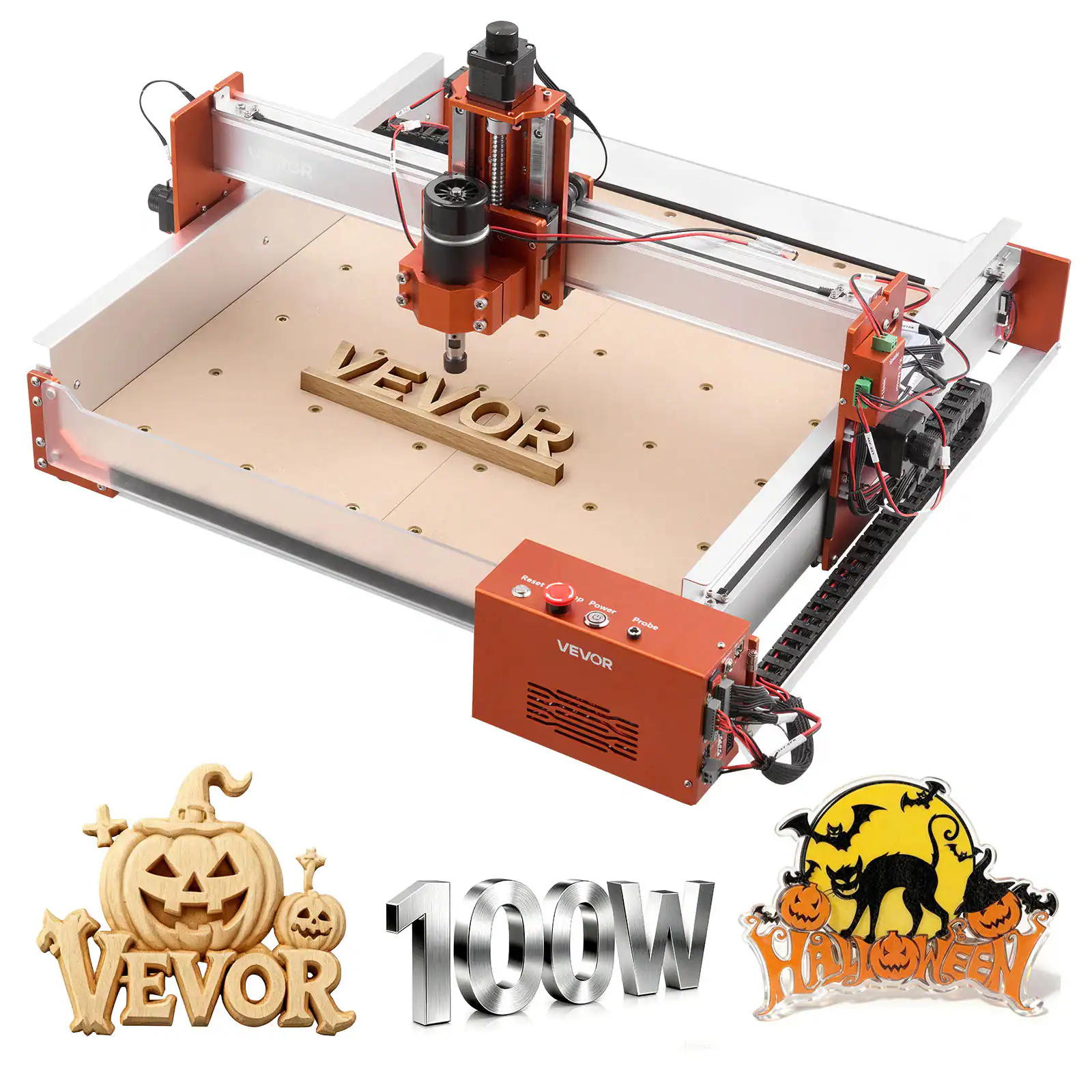VEVOR - CNC Router Machine, 100W Spindle, 3-Axis Wood Engraving Milling Machine, with 15.75 x 15.75 x 3.74 in Working Area - Orange + Silver