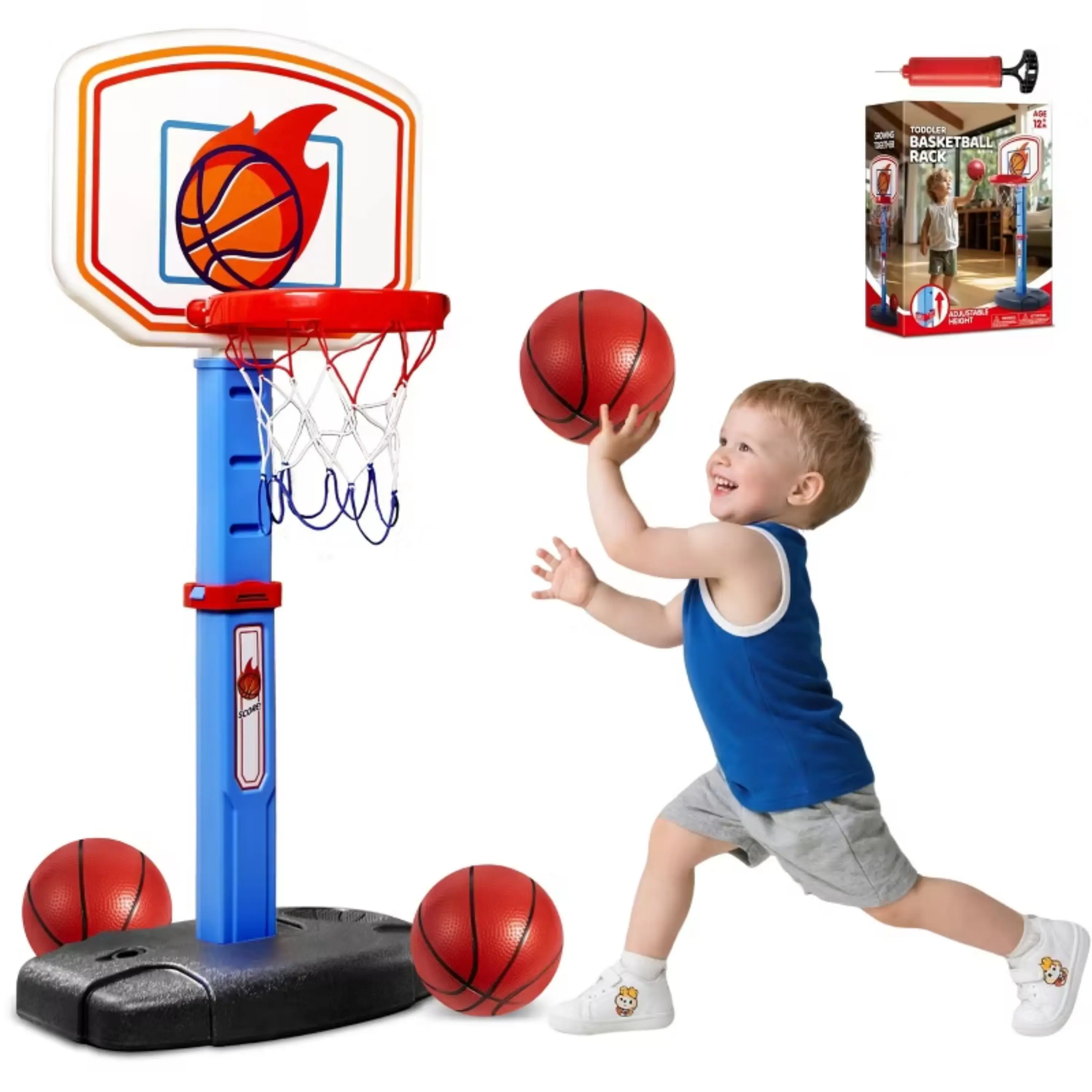Joyfy - Toddler Basketball Hoop, 30.7”-42.5” Adjustable Basketball Game Set With 4 Balls for Kids Indoor Outdoor Play - Multicolor