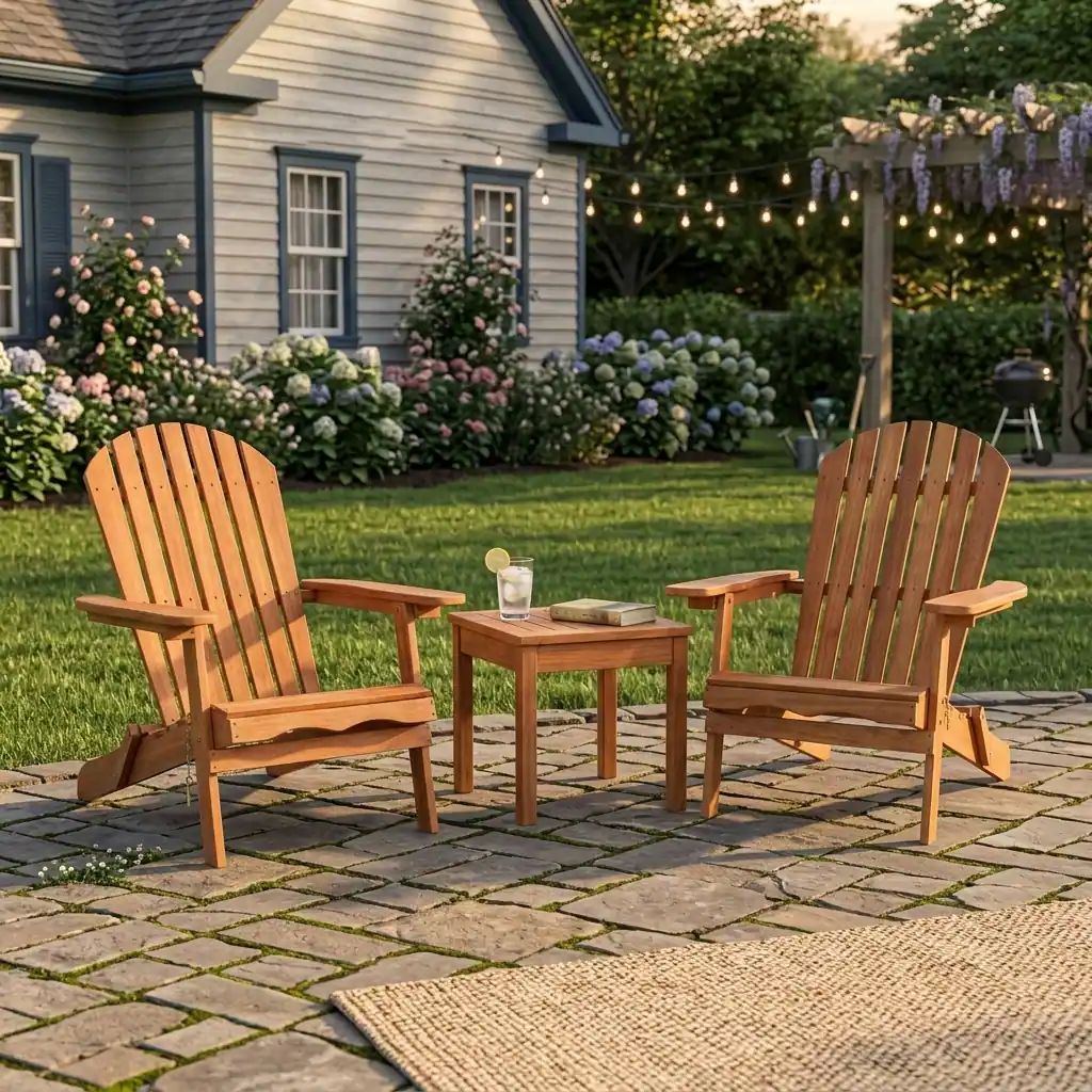 WELLFOR - 3 Pcs Wood Adirondack Chair Set with Widened Armrest - Natural
