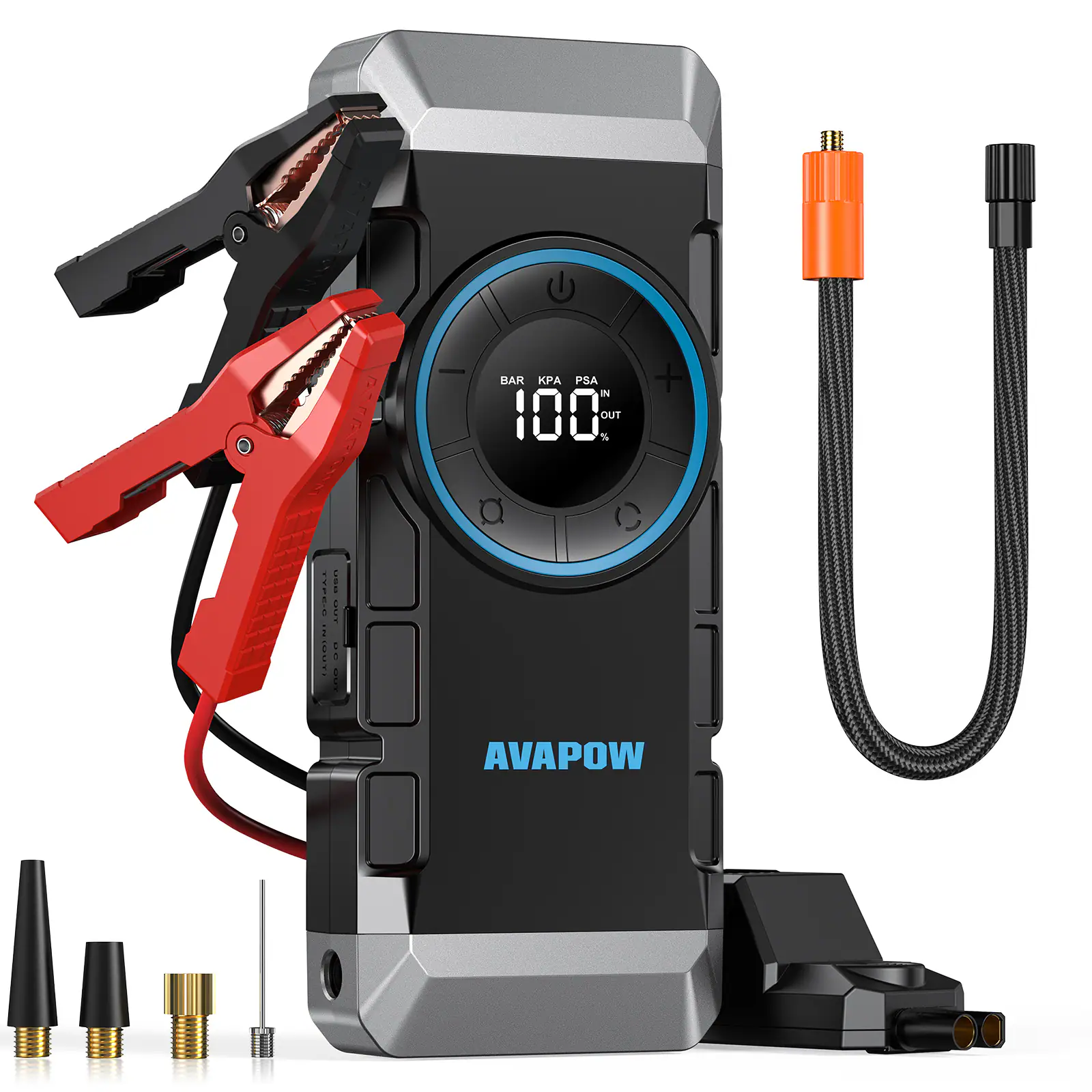 AVAPOW - 4000A Portable Car Jump Starter with 150PSI Air Compressor, 12V Battery Booster and LED Light