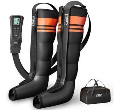 FED Fitness - Compression Boots, 6 Modes & 13 Intensity Levels, 3 Timing & 3 Heat Settings, 5 Independent Airbags 360° Full Coverage - Black