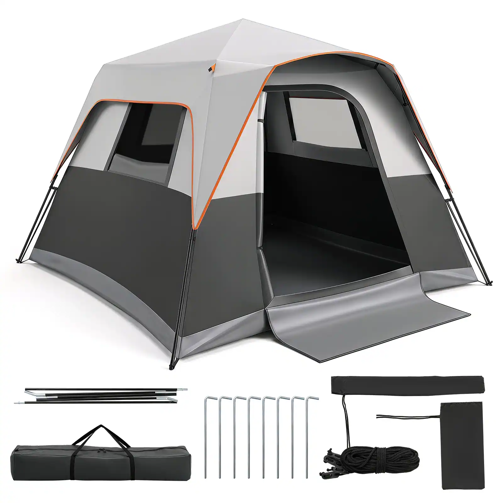 Costway - 6-Person Outdoor Camping Tent with Rainfly & Carrying Bag, 3000mm Water-Resistant - Gray