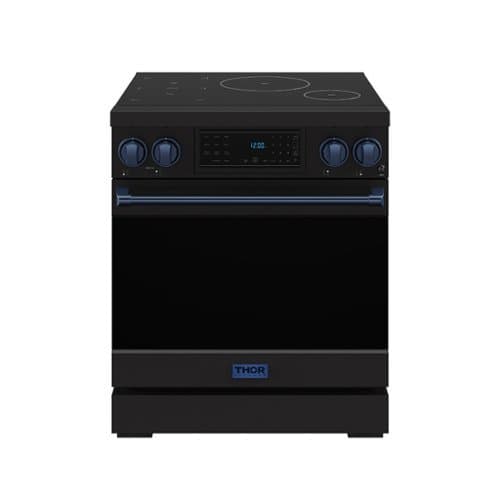 Gordon Ramsay Series by Thor Kitchen 4.8 Cu. Ft Freestanding Induction Range with Navy Blue Hardware - Matte Black