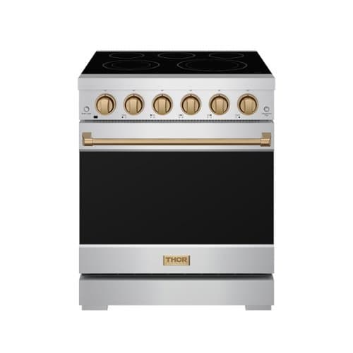 Gordon Ramsay Series by Thor Kitchen 4.55 Cu. Ft Freestanding Electric Range with Bronze Hardware - Stainless Steel