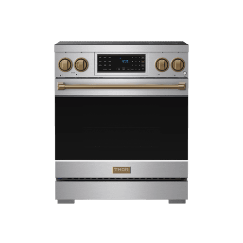 Gordon Ramsay Series by Thor Kitchen 4.8 Cu. Ft Freestanding Induction Range with Bronze Hardware - Stainless Steel