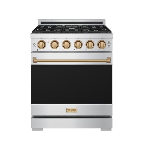 Gordon Ramsay Series by Thor Kitchen 4.55 Cu. Ft Freestanding Liquid Propane Gas Range with Bronze Hardware - Stainless Steel