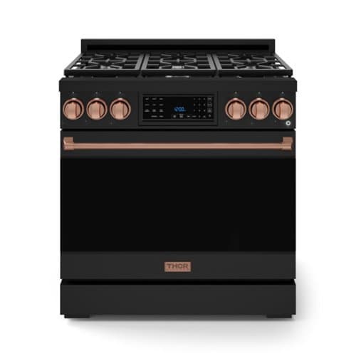 36 in. Wide 6 Burner Gordon Ramsay Series by Thor Kitchen 6.0 Cu. Ft Freestanding LP Gas Range with Rose Gold Hardware - Black