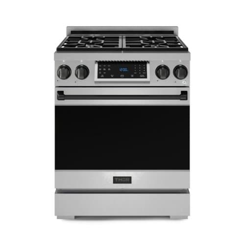 30 in. Wide 4 burner Gordon Ramsay Series by Thor Kitchen 4.55 Cu. Ft Freestanding LP Gas Range with Black Hardware - Stainless Steel