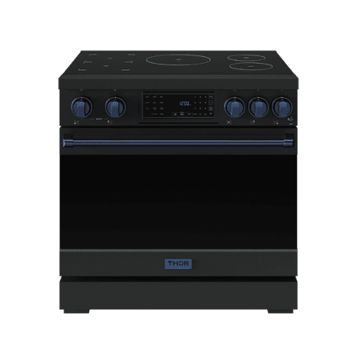 Gordon Ramsay Series by Thor Kitchen 6.0 Cu. Ft Freestanding Induction Range with Navy Blue Hardware - Matte Black