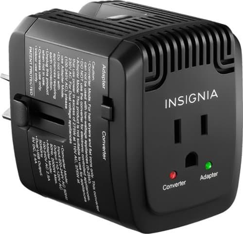 Open-Box: Insignia™ - All-in-One Travel Adapter and Converter with 2 USB Ports - Black