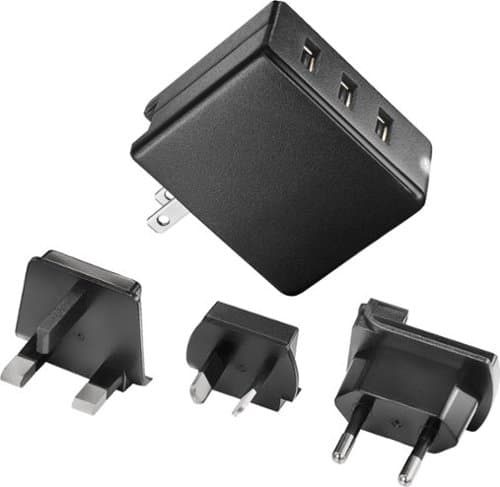 Open-Box: Insignia™ - 30W Foldable 3 USB Port Wall Charger with EU/UK/AU rechangeable plugs - Black