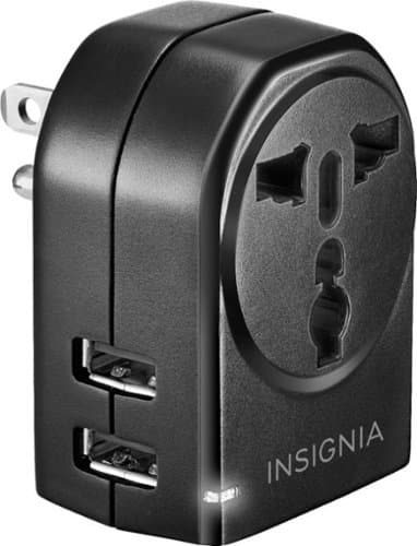 Open-Box: Insignia™ - Grounded travel adapter with 2 USB Ports - Black