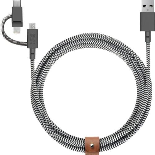 Open-Box: Native Union - 6.5' USB Type-A-to-Micro-USB/Lightning/USB Type-C Cable - Zebra