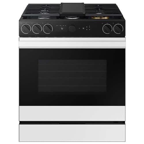 Open-Box: Samsung - 30 in. Wide 5 Burner Bespoke 6.0 Cu. Ft. Slide-In Gas Range with Smart Oven Camera - White Glass