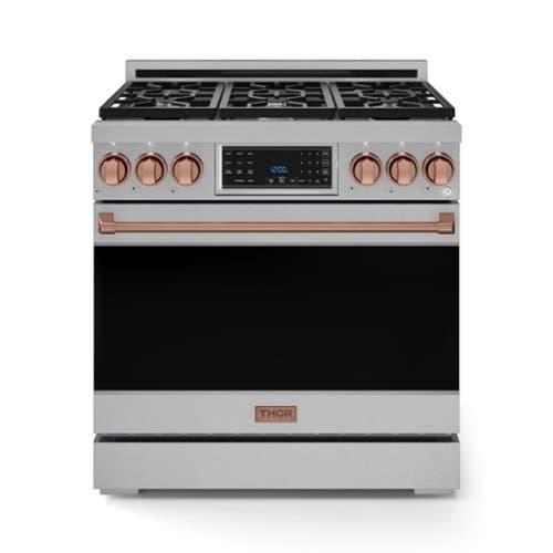 36 in. Wide 6 Burner Gordon Ramsay Series by Thor Kitchen 6.0 Cu. Ft Freestanding LP Gas Range with Rose Gold Hardware - Stainless Steel