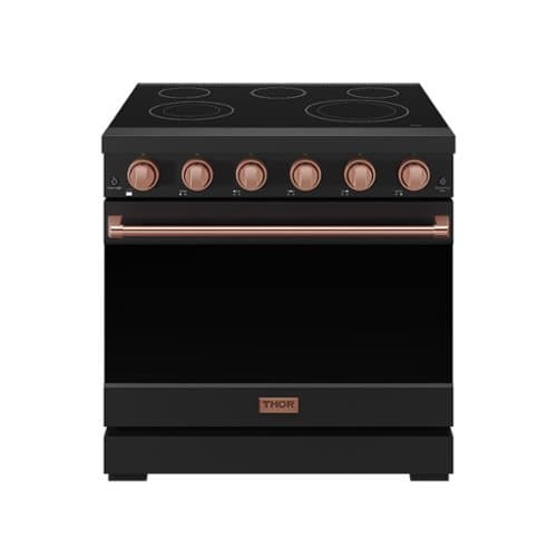 36 in. Wide 5 Elements Gordon Ramsay Series by Thor Kitchen 6.0 Cu.Ft Freestanding Electric Range with Rose Gold Handles - Black