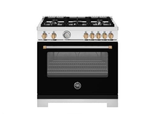 Bertazzoni - 36" Master Series 5.9 Cu. Ft. 5-Burner Freestanding Dual Fuel Range - Nero Matt/Gold - Black