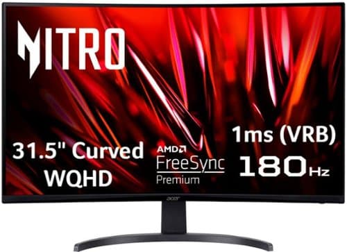 Open-Box: Acer - Nitro Gaming 31.5" Curved WQHD 180Hz 1ms FreeSync Premium Gaming Monitor (DisplayPort, HDMI x2) - Black