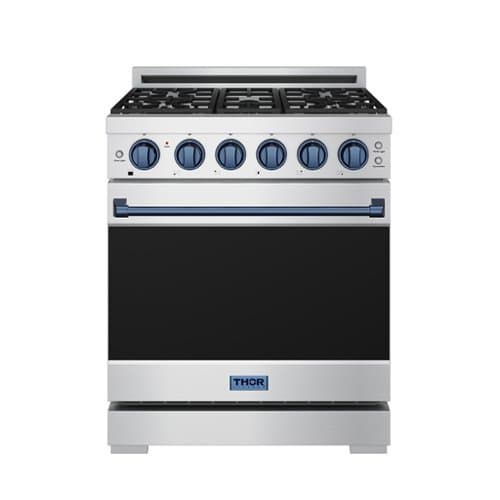 Gordon Ramsay Series by Thor Kitchen 4.55 Cu. Ft Freestanding Liquid Propane Gas Range with Navy Blue Hardware - Stainless Steel