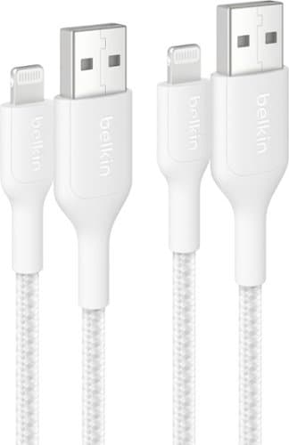 Open-Box: Belkin - BOOST↑CHARGE Braided PCR USB-A to Lightning Cable 1M 2-Pack - White
