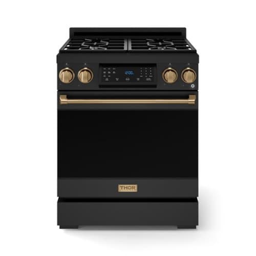 30 in. Wide 4 burner Gordon Ramsay Series by Thor Kitchen 4.55 Cu. Ft Freestanding Gas Range with Bronze Hardware - Black