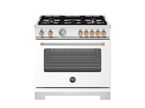 Bertazzoni - 36" Master Series 5.9 Cu. Ft. 5-Burner Freestanding Dual Fuel Range - Bianco Matt/Gold - White