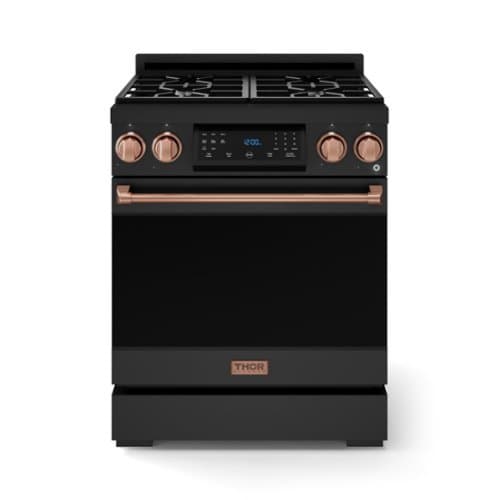 30 in. Wide 4 burner Gordon Ramsay Series by Thor Kitchen 4.55 Cu. Ft Freestanding LP Gas Range with Rose Gold Hardware - Black