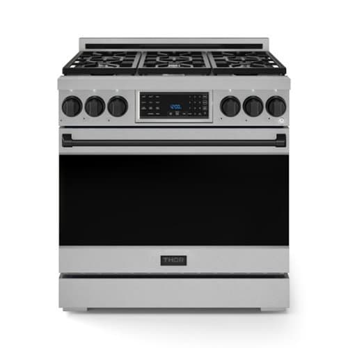36 in. Wide 6 Burner Gordon Ramsay Series by Thor Kitchen 6.0 Cu. Ft Freestanding Gas Range with Black Hardware - Stainless Steel