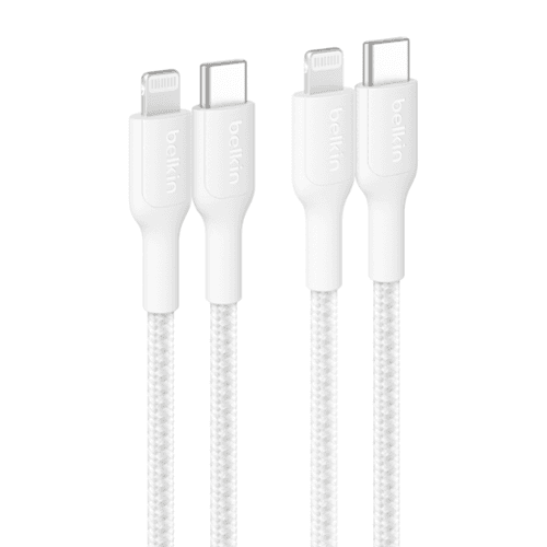 Open-Box: Belkin - BOOST↑CHARGE Braided PCR USB-C to Lightning Cable 1M 2-Pack - White